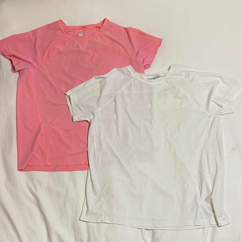 Athleta Women’s workout Short Sleeve Tees in Pink and White